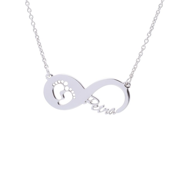 Namenskette silber „Infinity“ mit Babyfüßen – 925 Silber