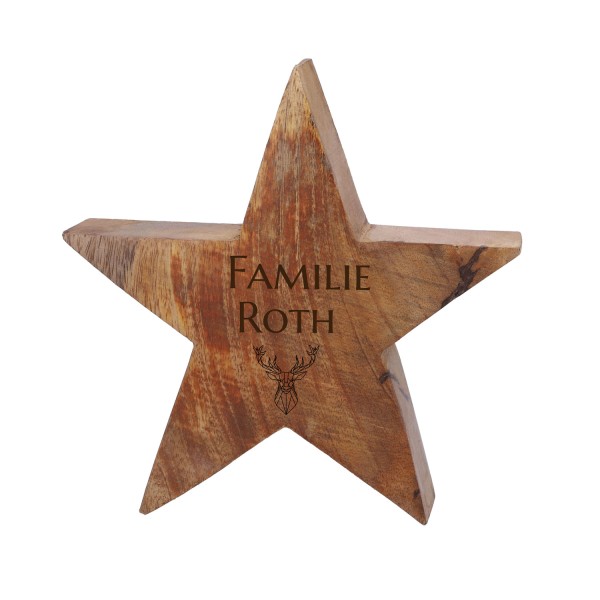 Mittlerer Stern mit Gravur aus Holz – 20 cm