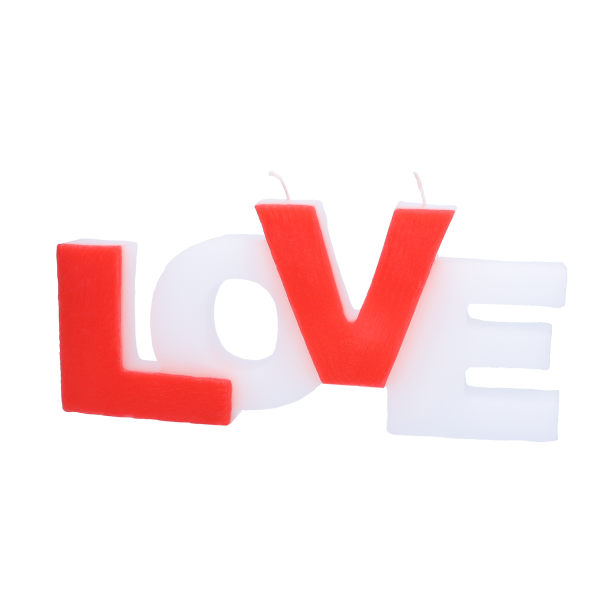 Kerze „LOVE“ in weiß und rot